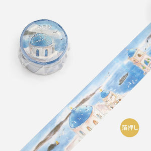 BGM Washi Tape 30mm Masking Tape Foil Stamping - Greek Cycladic House & Sea | papermindstationery.com