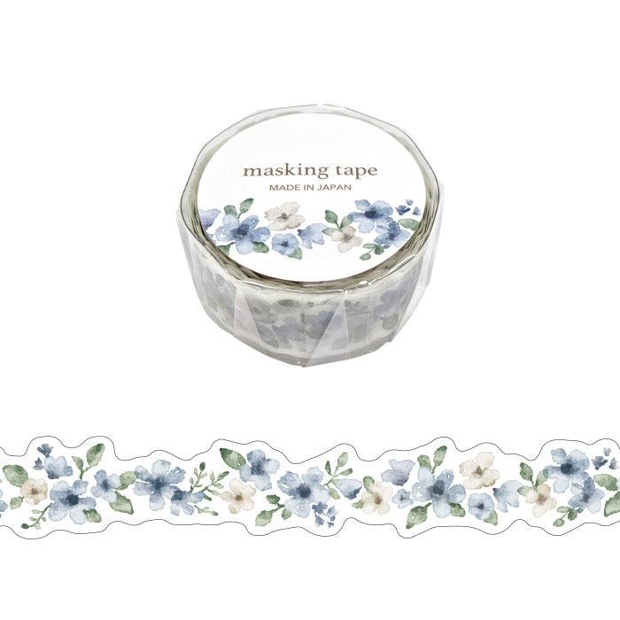 Mind Wave Washi Tape 18mm Die Cut Masking Tape - Watercolor Flower Blue & White | papermindstationery.com