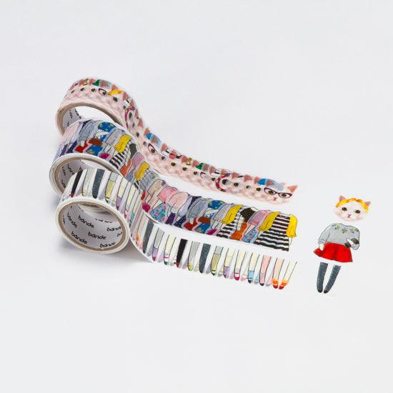 Bande Washi sticker roll Washi Tape Set - White Cat | papermindstationery.com | Bande, Cat, Masking Roll Stickers, Pet