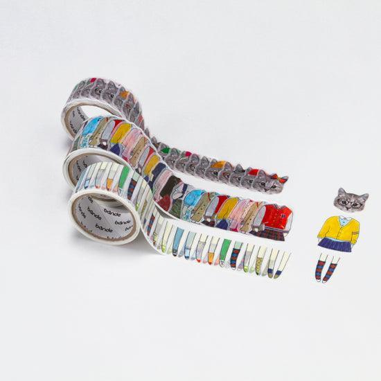 Bande Washi sticker roll Washi Tape Set (Packaging is slightly damaged) - Silver Tabby Cat | papermindstationery.com | Bande, Cat, Masking Roll Stickers, Pet