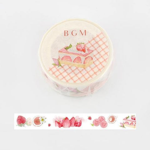 BGM Washi Tape 15mm Masking Tape - Strawberry Cake | papermindstationery.com | 15mm Washi Tapes, BGM, Dessert, Washi Tapes