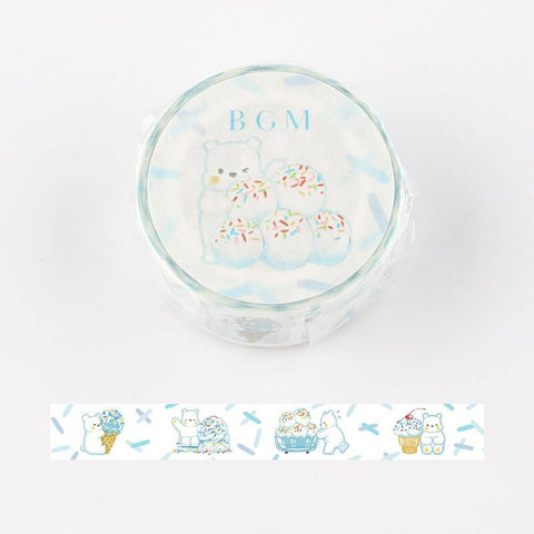 BGM Washi Tape 15mm Masking Tape - Polar Bear & Icecream | papermindstationery.com | 15mm Washi Tapes, Animal, Bear, BGM, boxing, Dessert, sale, Washi Tapes