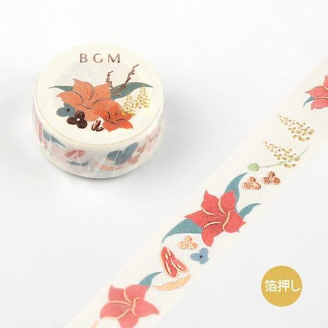 BGM Washi Tape 15mm Masking Tape - Life Red Flower | papermindstationery.com | 15mm Washi Tapes, BGM, boxing, Flower, masking tape, Plant, sale, Washi Tapes