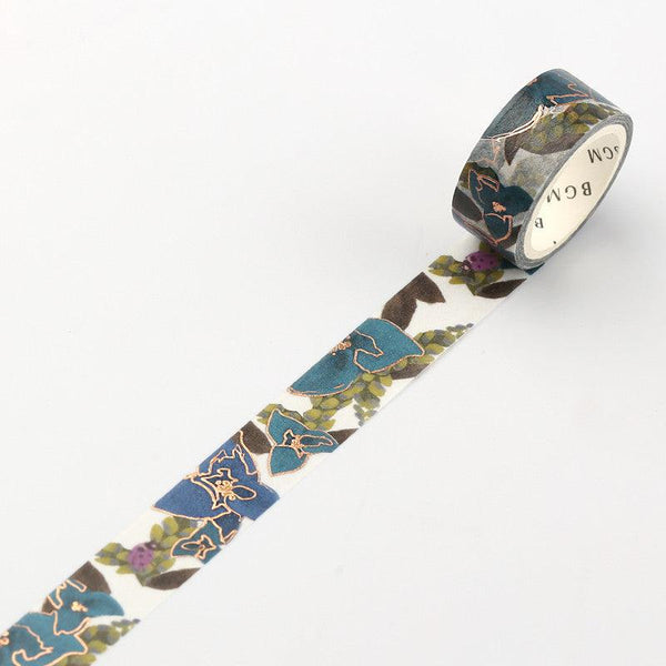 BGM Washi Tape 15mm Masking Tape - Life Blue Green Flower | papermindstationery.com | 15mm Washi Tapes, BGM, Flower, Plant, Washi Tapes
