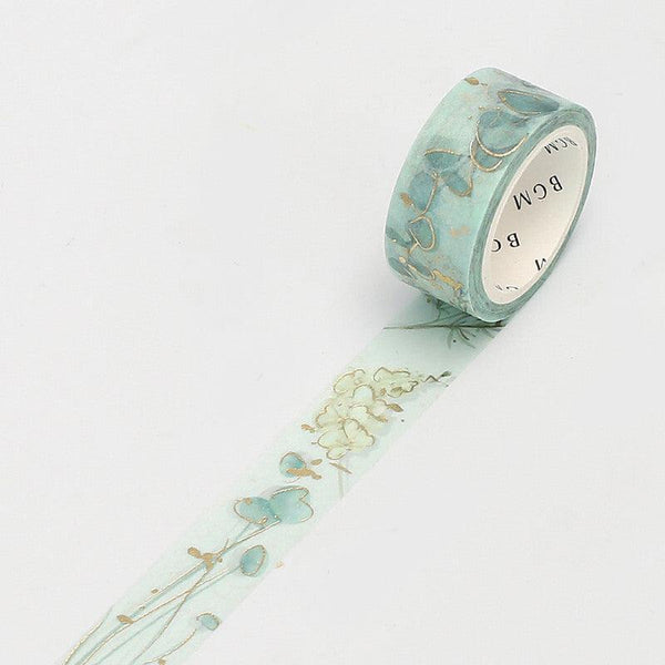 BGM Washi Tape 15mm Masking Tape Foil Stamping - Garden Green | papermindstationery.com | 15mm Washi Tapes, BGM, Flower, Washi Tapes