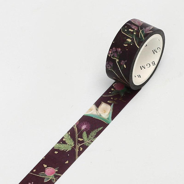 BGM Washi Tape 15mm Masking Tape Foil Stamping - Garden Red | papermindstationery.com | 15mm Washi Tapes, BGM, Flower, Washi Tapes