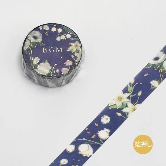 BGM Washi Tape 15mm Masking Tape Foil Stamping - Garden Blue | papermindstationery.com | 15mm Washi Tapes, BGM, Flower, Washi Tapes