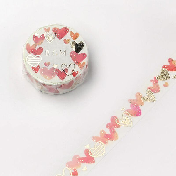 BGM Washi Tape 15mm Masking Tape Foil Stamping - Colorful Heart | papermindstationery.com | 15mm Washi Tapes, BGM, Heart, Others, Washi Tapes