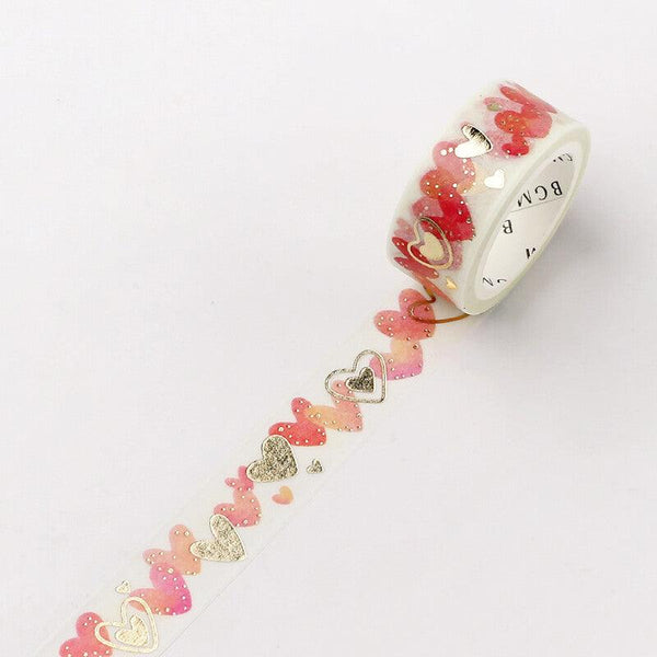 BGM Washi Tape 15mm Masking Tape Foil Stamping - Colorful Heart | papermindstationery.com | 15mm Washi Tapes, BGM, Heart, Others, Washi Tapes