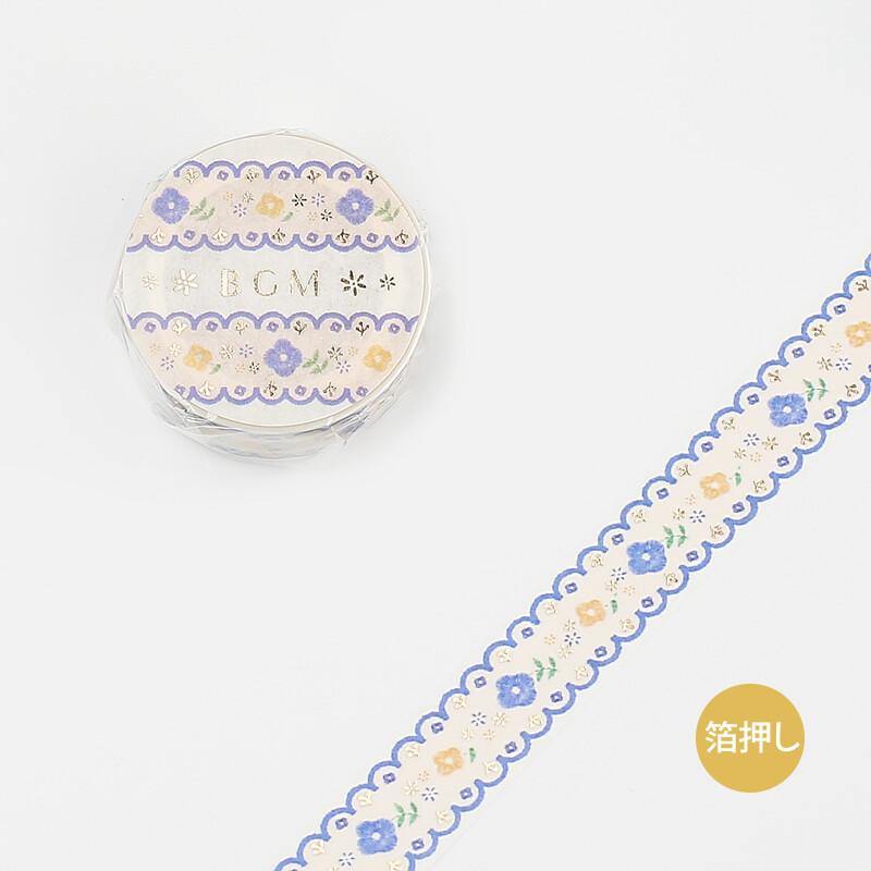 BGM Washi Tape 15mm Foil Stamping - Embroidery Pattern Floral Blue | papermindstationery.com | 15mm Washi Tapes, BGM, boxing, Flower, sale, Washi Tapes