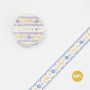 BGM Washi Tape 15mm Foil Stamping - Embroidery Pattern Floral Blue | papermindstationery.com