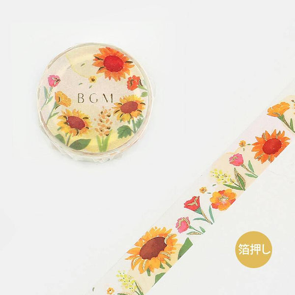 BGM Washi Tape 15mm Masking Tape Foil Stamping - Garden Sunflower | papermindstationery.com | 15mm Washi Tapes, BGM, Flower, Washi Tapes