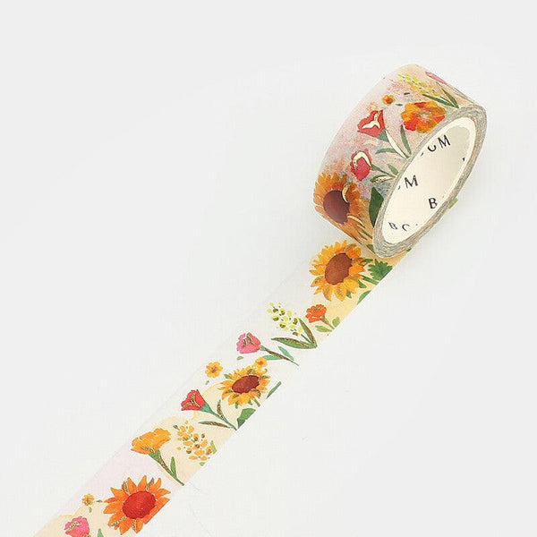 BGM Washi Tape 15mm Masking Tape Foil Stamping - Garden Sunflower | papermindstationery.com | 15mm Washi Tapes, BGM, Flower, Washi Tapes