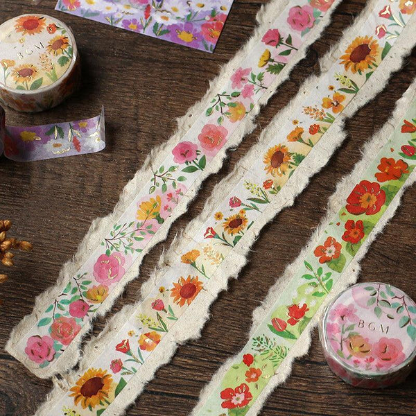 BGM Washi Tape 15mm Masking Tape Foil Stamping - Garden Sunflower | papermindstationery.com | 15mm Washi Tapes, BGM, Flower, Washi Tapes