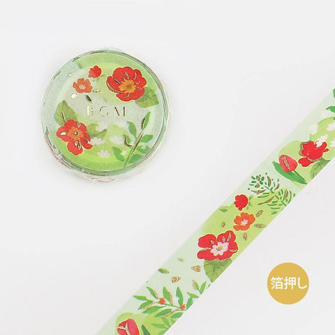 BGM Washi Tape 15mm Masking Tape Foil Stamping - Garden Anemones | papermindstationery.com | 15mm Washi Tapes, BGM, Flower, Washi Tapes