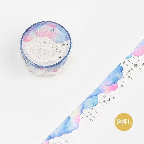 BGM Washi Tape 15mm Masking Tape Foil Stamping - Dreamy Cloud & Star | papermindstationery.com | 15mm Washi Tapes, BGM, Space, Washi Tapes