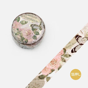 BGM Washi Tape 15mm Masking Tape Foil Stamping - Vintage Rose & Butterfly | papermindstationery.com
