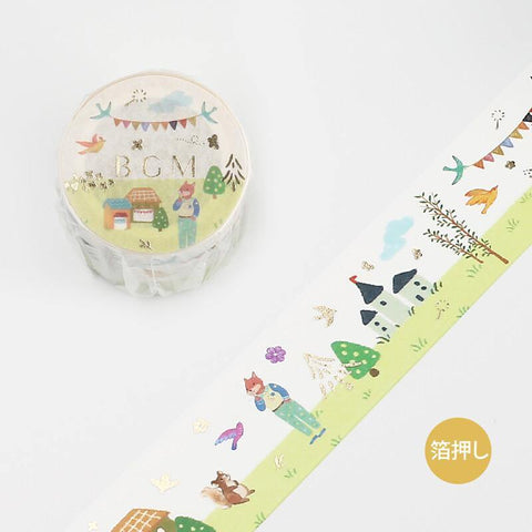 BGM Washi Tape 30mm Masking Tape Foil Stamping - Animal Forest Concert | papermindstationery.com | 30mm Washi Tapes, Animal, BGM, Washi Tapes