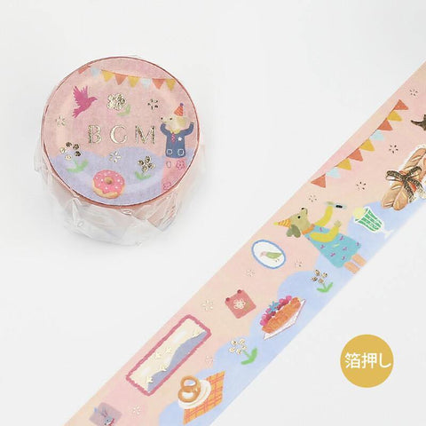 BGM Washi Tape 30mm Masking Tape Foil Stamping - Animal Tea Time | papermindstationery.com | 30mm Washi Tapes, Animal, BGM, Washi Tapes