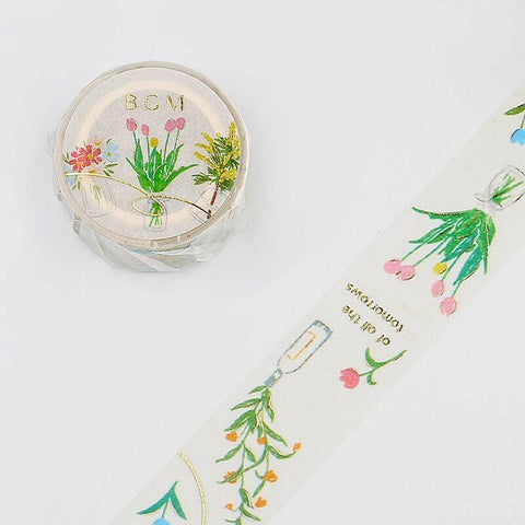 BGM Washi Tape 20mm Masking Tape Foil Stamping - Flowers in Vase | papermindstationery.com | 20mm Washi Tapes, BGM, boxing, Flower, sale, Washi Tapes