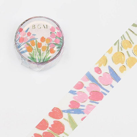 BGM Washi Tape 20mm Masking Tape Foil Stamping - Colorful Tulip Flowers | papermindstationery.com | 20mm Washi Tapes, BGM, Flower, Washi Tapes