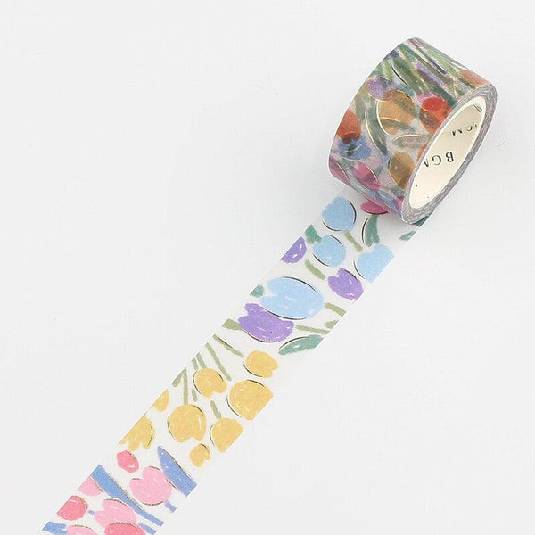 BGM Washi Tape 20mm Masking Tape Foil Stamping - Colorful Tulip Flowers | papermindstationery.com | 20mm Washi Tapes, BGM, Flower, Washi Tapes
