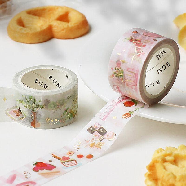 BGM Washi Tape 20mm Masking Tape Foil Stamping - Strawberry Tea Time | papermindstationery.com | 20mm Washi Tapes, BGM, Cafe, Dessert, Washi Tapes