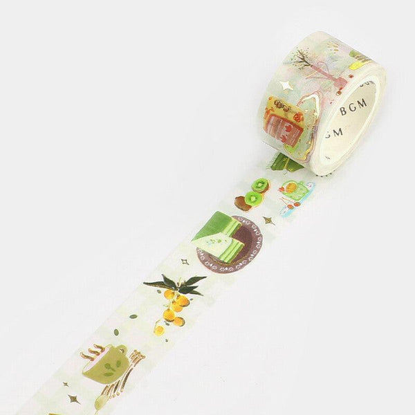 BGM Washi Tape 20mm Masking Tape Foil Stamping - Matcha Green Tea Time | papermindstationery.com | 20mm Washi Tapes, BGM, Cafe, Washi Tapes