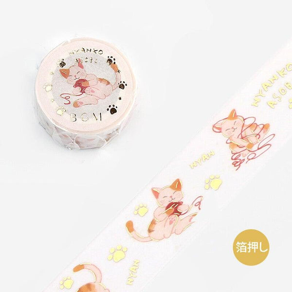 BGM Washi Tape 20mm Masking Tape Foil Stamping - Cat Playing Wool Ball | papermindstationery.com | 20mm Washi Tapes, BGM, Cat, Pet, Washi Tapes