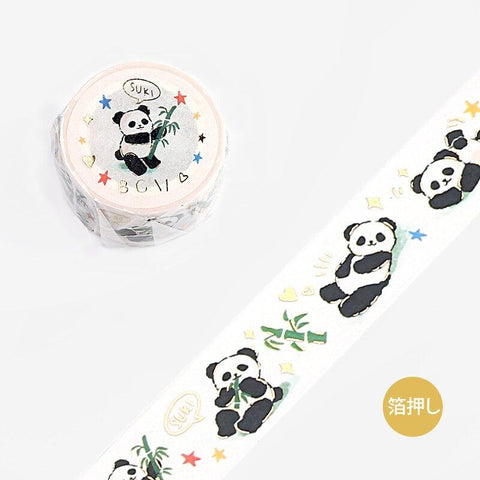 BGM Washi Tape 20mm Masking Tape Foil Stamping - Panda Bear with Bamboo | papermindstationery.com | 20mm Washi Tapes, Animal, Bear, BGM, boxing, panda, sale, Washi Tapes