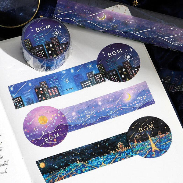 BGM Washi Tape 20mm Masking Tape Foil Stamping - Purple Night of Shooting Stars | papermindstationery.com | 20mm Washi Tapes, BGM, New Arrival