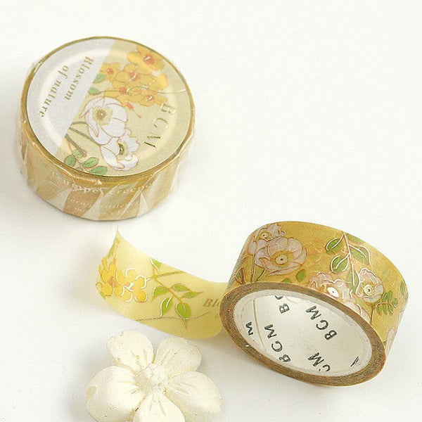 BGM Washi Tape 15mm Foil Stamping - Flower Blossom Sunshine Yellow | papermindstationery.com | 15mm Washi Tapes, BGM, Flower, Washi Tapes