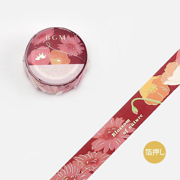 BGM Washi Tape 15mm Foil Stamping - Flower Blossom Maroon | papermindstationery.com | 15mm Washi Tapes, BGM, Flower, Washi Tapes