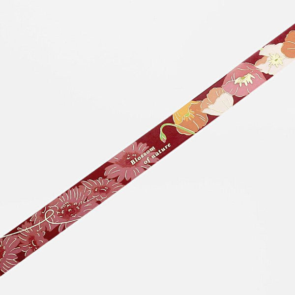 BGM Washi Tape 15mm Foil Stamping - Flower Blossom Maroon | papermindstationery.com | 15mm Washi Tapes, BGM, Flower, Washi Tapes