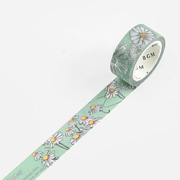 BGM Washi Tape 15mm Foil Stamping - Flower Blossom Daisy Light Green | papermindstationery.com | 15mm Washi Tapes, BGM, Flower, Washi Tapes