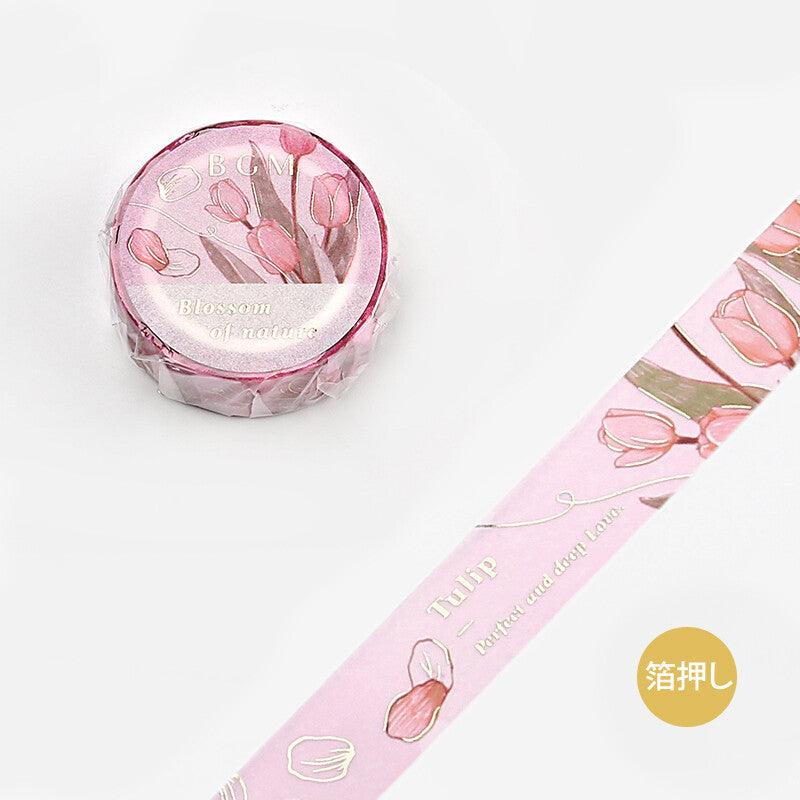 BGM Washi Tape 15mm Foil Stamping - Flower Blossom Tulip Pink | papermindstationery.com | 15mm Washi Tapes, BGM, Flower, Washi Tapes