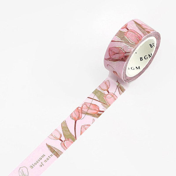 BGM Washi Tape 15mm Foil Stamping - Flower Blossom Tulip Pink | papermindstationery.com | 15mm Washi Tapes, BGM, Flower, Washi Tapes