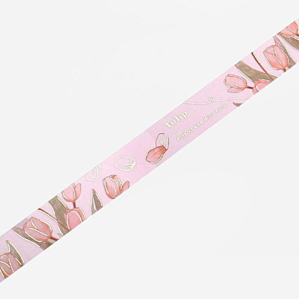 BGM Washi Tape 15mm Foil Stamping - Flower Blossom Tulip Pink | papermindstationery.com | 15mm Washi Tapes, BGM, Flower, Washi Tapes