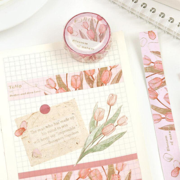 BGM Washi Tape 15mm Foil Stamping - Flower Blossom Tulip Pink | papermindstationery.com | 15mm Washi Tapes, BGM, Flower, Washi Tapes