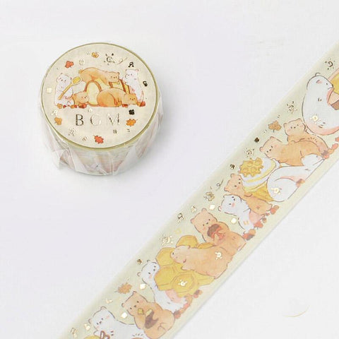 BGM Washi Tape 20mm Masking Tape Foil Stamping - Animal Party Bear & Honey | papermindstationery.com | 20mm Washi Tapes, Animal, Bear, BGM, Washi Tapes
