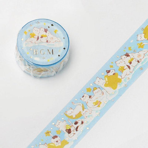BGM Washi Tape 20mm Masking Tape Foil Stamping - Animal Party Cat & Star | papermindstationery.com | 20mm Washi Tapes, BGM, Cat, Pet, Washi Tapes