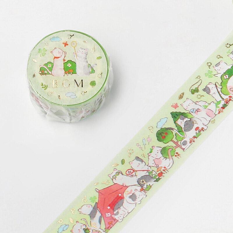 BGM Washi Tape 20mm Masking Tape Foil Stamping - Animal Party Cat & Camp | papermindstationery.com | 20mm Washi Tapes, BGM, Cat, Pet, Washi Tapes