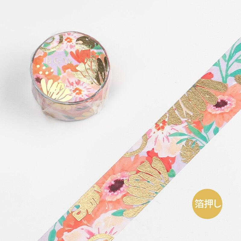 BGM Washi Tape 20mm Foil Stamping - Flower Melody Gerbera | papermindstationery.com | 20mm Washi Tapes, BGM, Flower, Washi Tapes