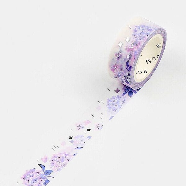 BGM Washi Tape 15mm Masking Tape Foil Stamping - Rainy Hydrangea | papermindstationery.com | 15mm Washi Tapes, BGM, Flower, Washi Tapes