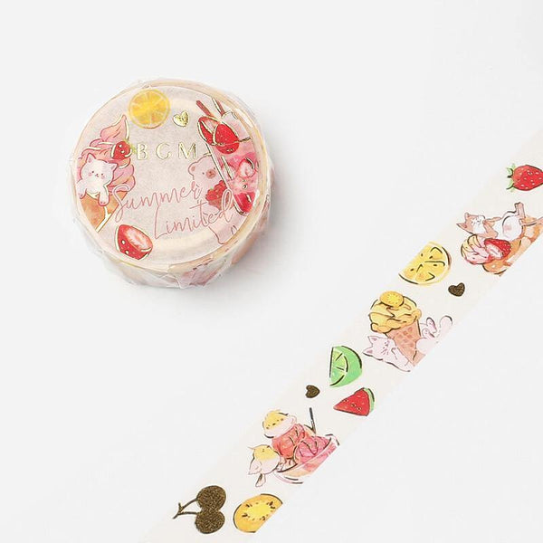 BGM Washi Tape 15mm Masking Tape Foil Stamping - Lovely Animal & Dessert | papermindstationery.com | 15mm Washi Tapes, BGM, Cat, Dessert, Washi Tapes