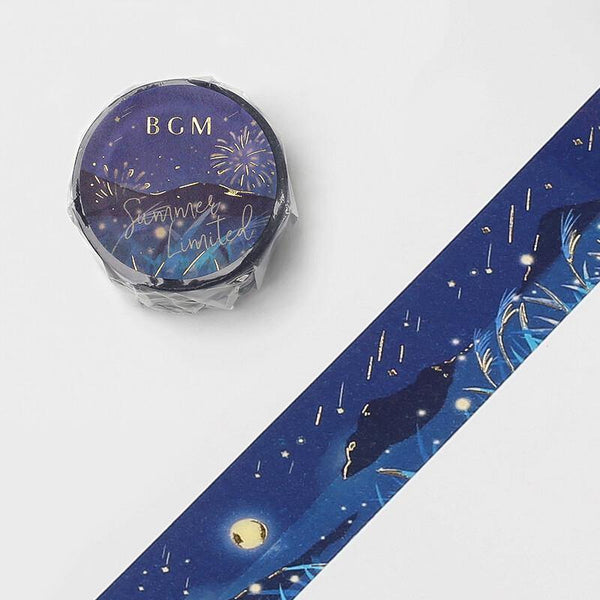 BGM Washi Tape 20mm Masking Tape Foil Stamping - Summer Night with Fireworks | papermindstationery.com | 20mm Washi Tapes, BGM, Space, Washi Tapes