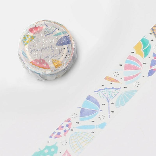 Umbrella & Rain - BGM Washi Tape 20mm Masking Tape Foil Stamping | papermindstationery.com
