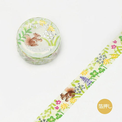 BGM Washi Tape 15mm Foil Stamping - Crayon Land Squirrel & Forest | papermindstationery.com | 15mm Washi Tapes, Animal, BGM, Washi Tapes