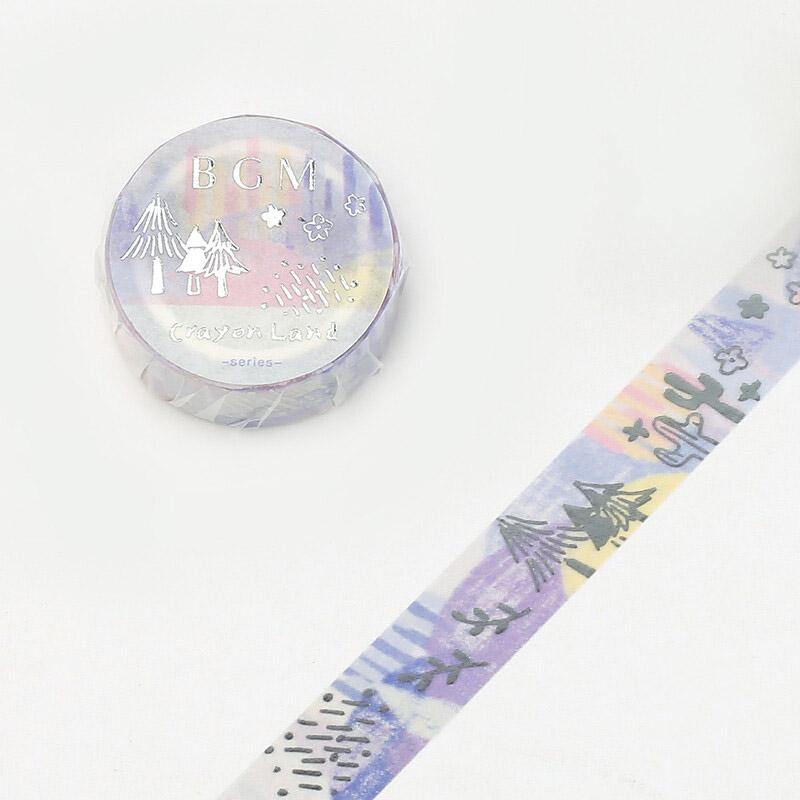 BGM Washi Tape 15mm Foil Stamping - Crayon Land Purple Forest | papermindstationery.com | 15mm Washi Tapes, BGM, Flower, Washi Tapes