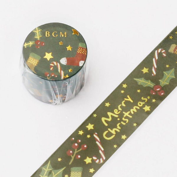 BGM Washi Tape 30mm Masking Tape Foil Stamping - Christmas Green | papermindstationery.com | 30mm Washi Tapes, BGM, Christmas, Washi Tapes